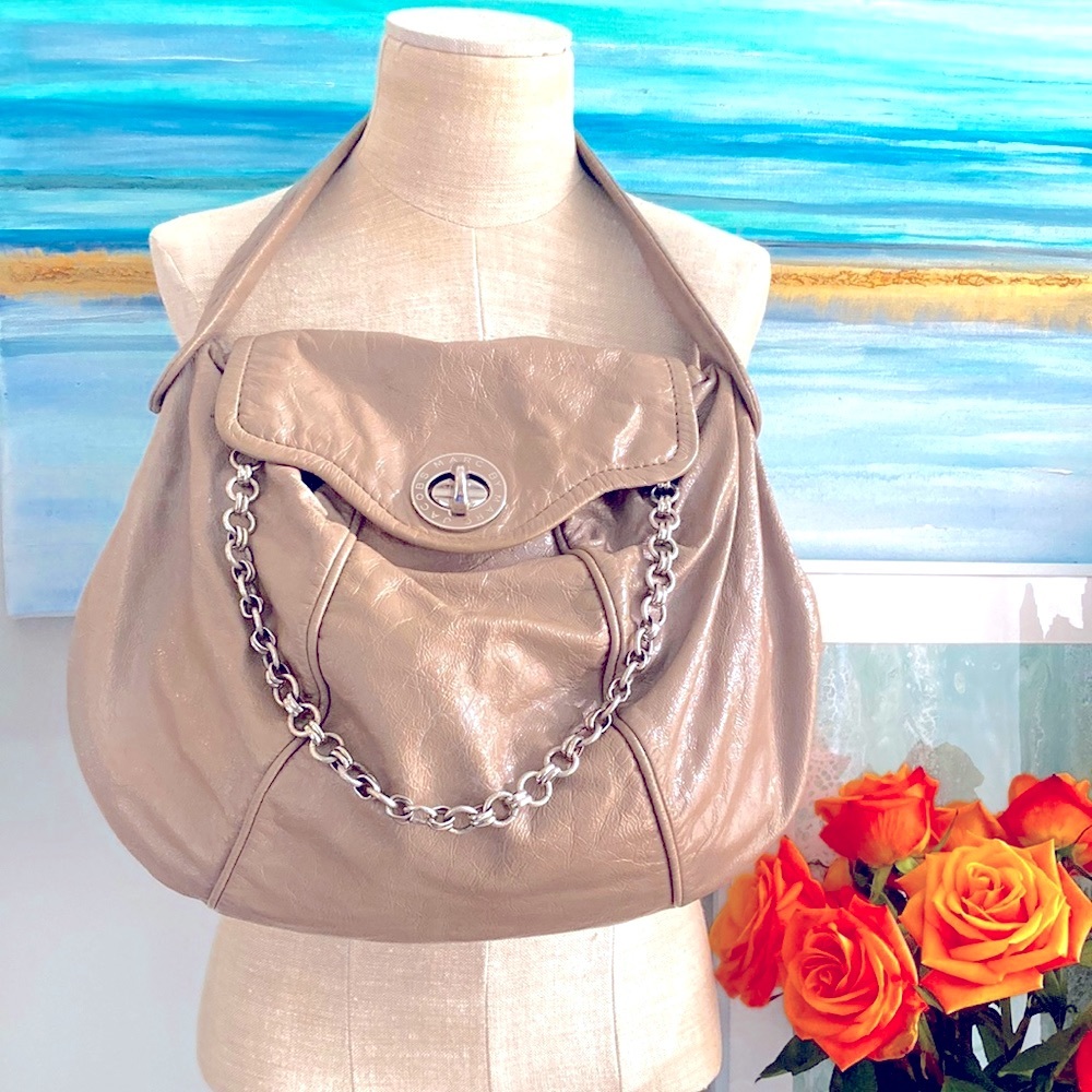 MARC BY MARC JACOBS -taupe satchel with chain